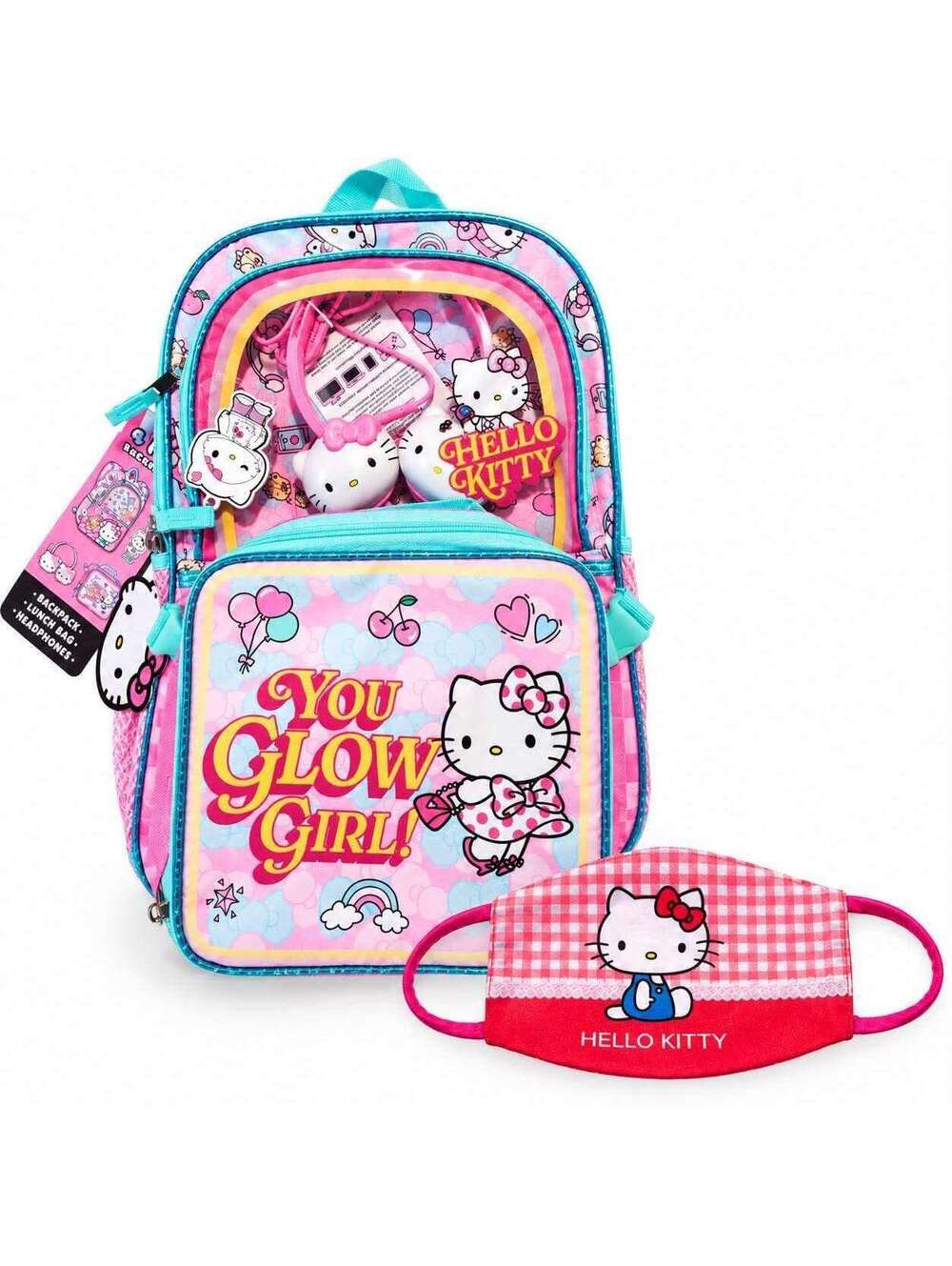 Hello Kitty Girl Kids Backpack Set with Washable face masks